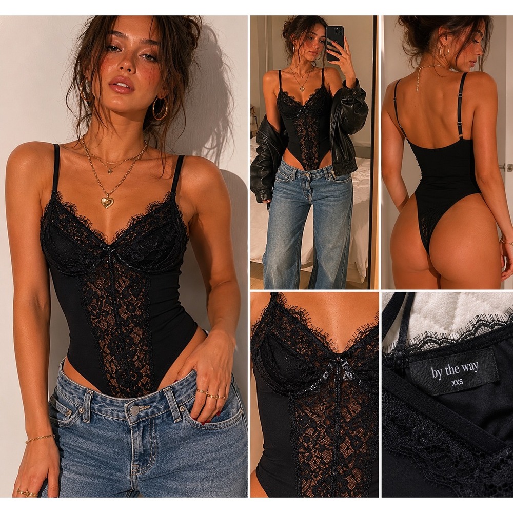 Black Lace Sheer Mesh Bodysuit Coquette Y2K Going Out Festival Sexy XXS